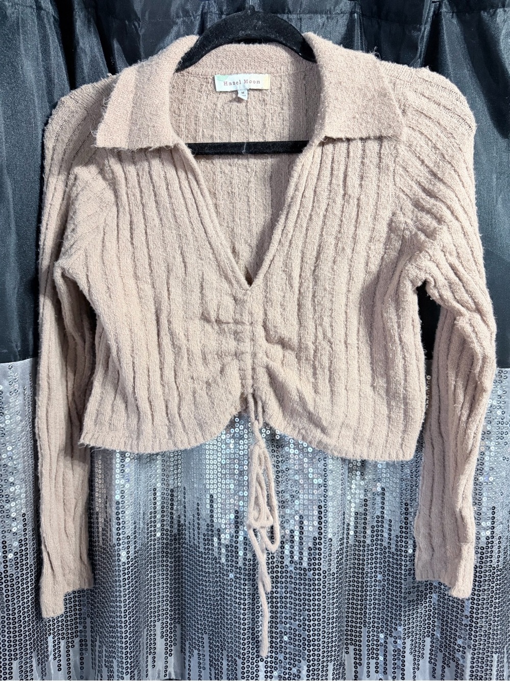 Ribbed Drawstring Knit Cardigan